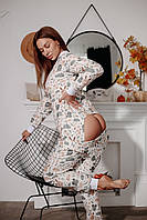 Жіноча Піжама SweetJama з клапаном на попі "Сонний вайб" фланель