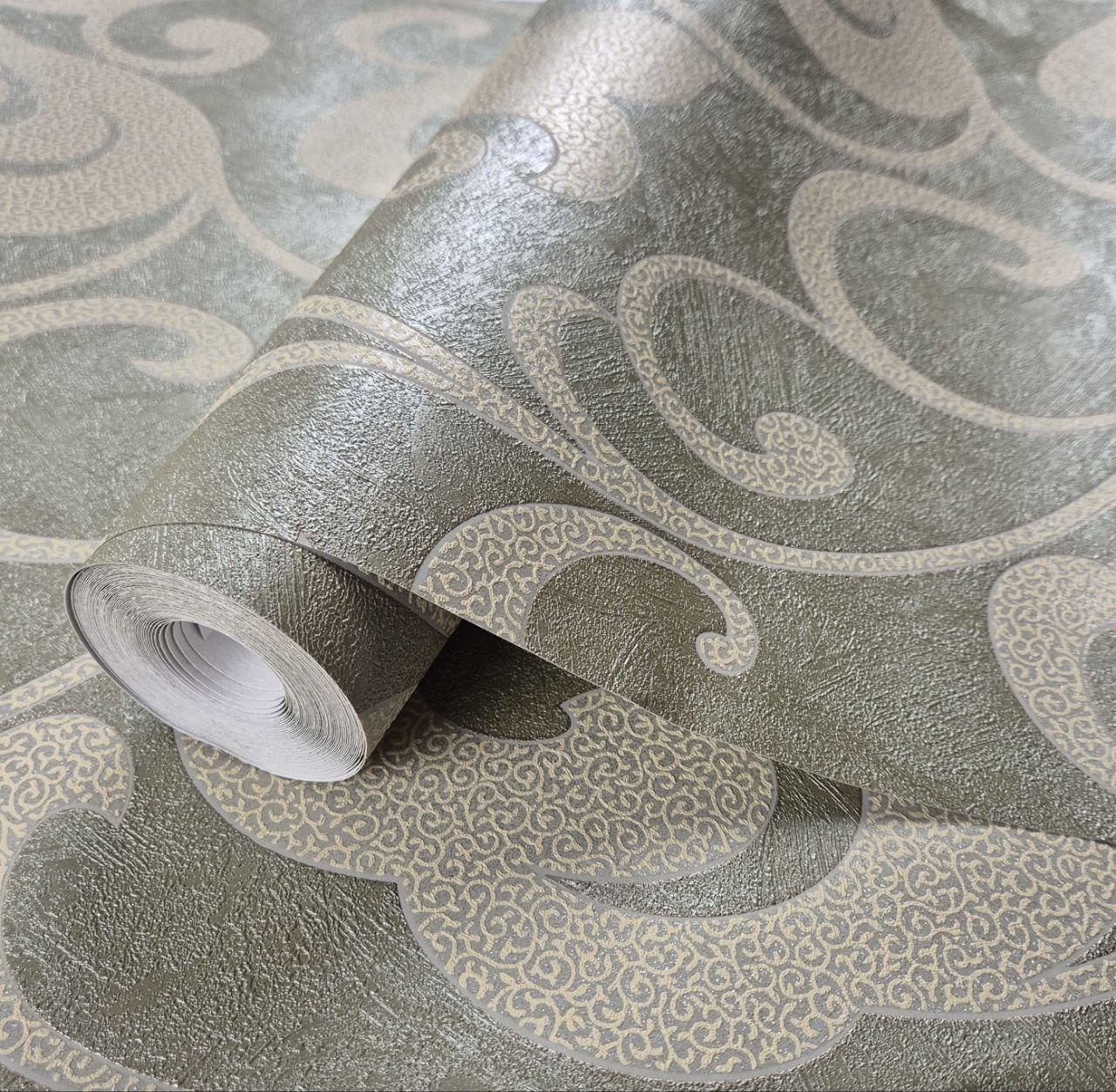 Шпалери вінілові на флізеліні 0.53 × 10.05 м Marburg 56807, зелено-оливкові — для спальні, вітальні, коридору, фото 1