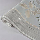 Шпалери вінілові на флізеліні 0.53 × 10.05 м Marburg 56745, бежево-сірі з блакитним відтінком — для спальні, вітальні, коридору, фото 2