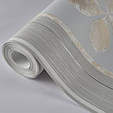 Шпалери вінілові на флізеліні 0.53 × 10.05 м Marburg 56745, бежево-сірі з блакитним відтінком — для спальні, вітальні, коридору, фото 3