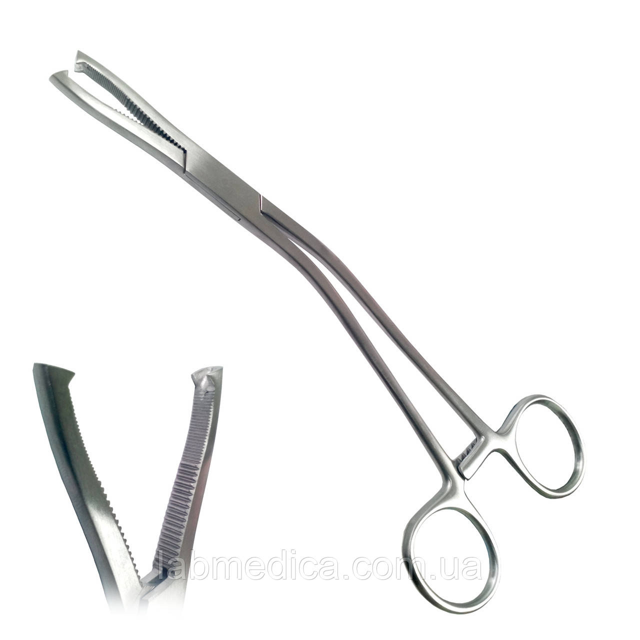 Щипці для утримання хрящів горизонтально вигнуті зубчасті з зубом і кремальєрою через Dingmann. Довжина 19 см, фото 1