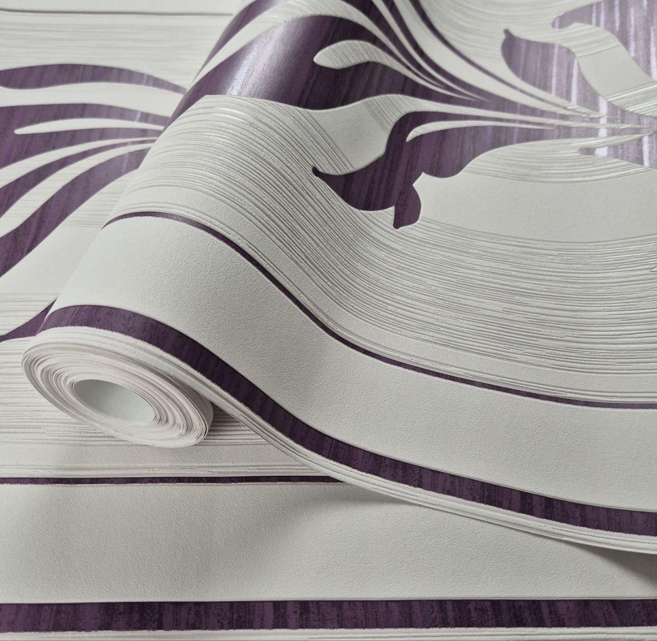 Шпалери вінілові на флізеліні 0.53 × 10.05 м Marburg 56732, світло-бежеві з фіолетовим малюнком — для спальні, вітальні, коридору, фото 1