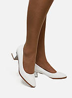 Білі матові туфлі човники на низьких підборах 36 37 38 39 40