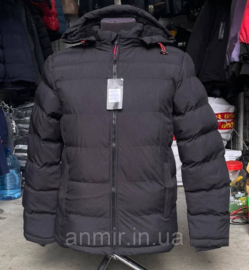 Чоловіча куртка єврозима пряма стьобана з капюшоном норма 48-56, колір чорний