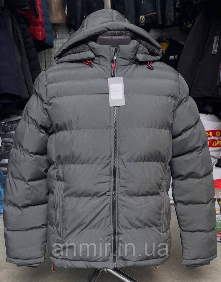 Чоловіча куртка єврозима пряма стьобана з капюшоном норма 48-56, колір чорний