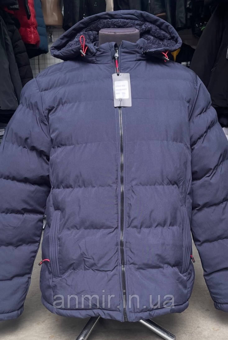 Чоловіча куртка єврозима пряма стьобана з капюшоном норма 48-56, колір синій