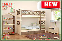 UNO Двоярусне дитяче ліжко Compact Mebigrand з ящиками соснове для дітей 80х190 см із захисними огорожа Style