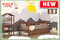 UNO Дитяче ліжко Mebigrand Compact Карина Горіх темний 70х190 см з бортиками та ящиками для дитини та з Style