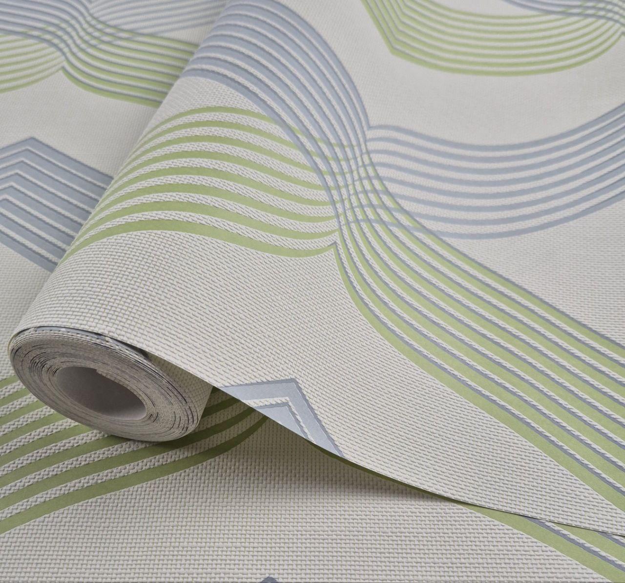 Шпалери вінілові на флізеліні 0.53 × 10.05 м Marburg 56612, молочні з блакитно-салатовим малюнком — для спальні, дитячої, вітальні, фото 1