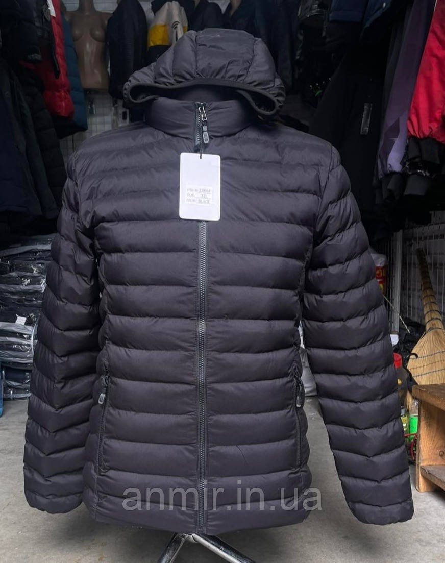 Чоловіча куртка єврозима пряма стьобана з капюшоном норма 48-56, колір темно-синій