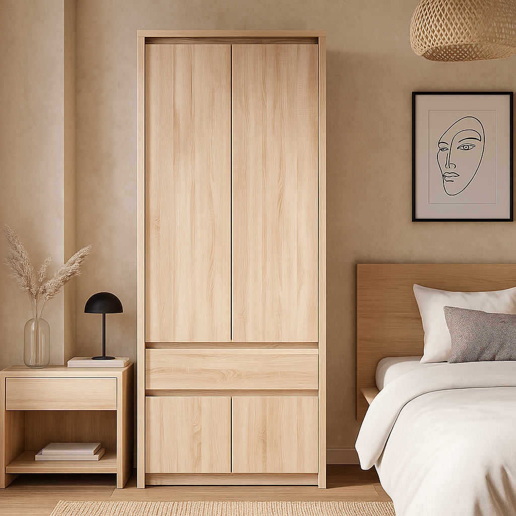 Сучасна маленька розпашна дводверна 90 см шафа 4D1S для одягу без ручок у вітальню Нортон ВМВ Холдинг, фото 1