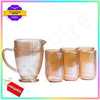 KI Набір скляний глечик і GET ONE 6 склянок янтарний для подачі напоїв універсальний набір посуду для сервіруван FIR41_R