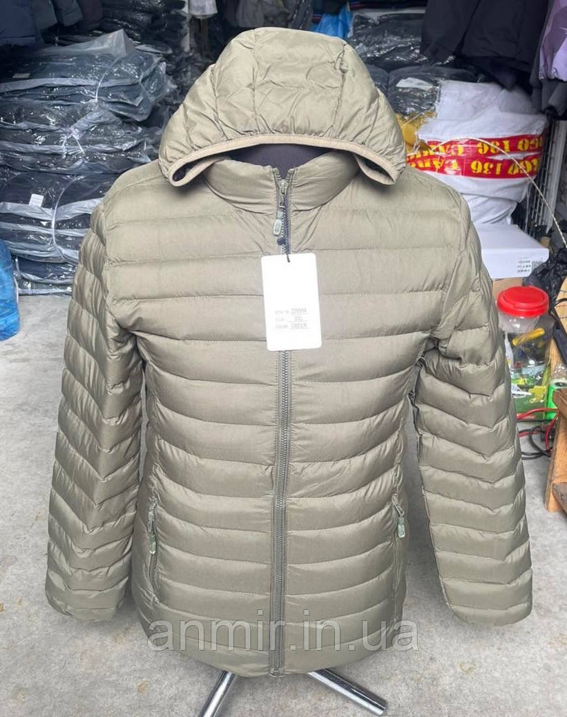 Чоловіча куртка єврозима пряма стьобана з капюшоном батал 54-62, колір бежевий