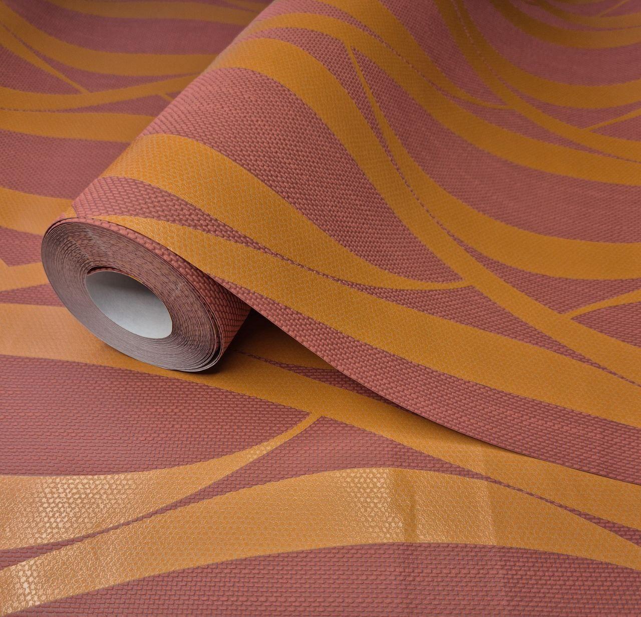 Шпалери вінілові на флізеліні 0.53 × 10 м Marburg 56617, помаранчеві, теракотові — для вітальні, кухні, коридору, фото 1