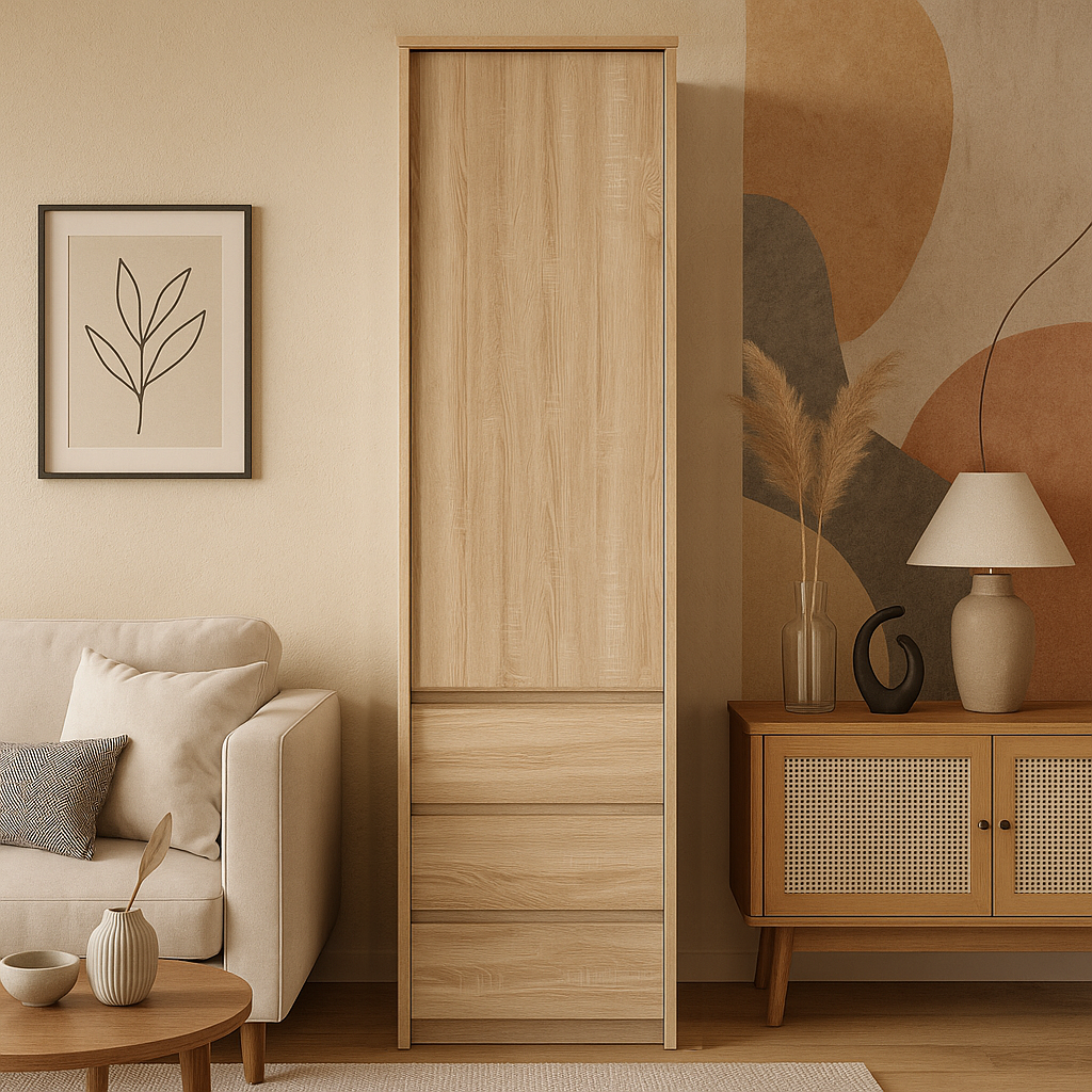 Сучасна закрита книжкова шафа пенал 60 см з полицями та шухлядами у вітальню, кімнату, зал Нортон ВМВ Холдинг, фото 1