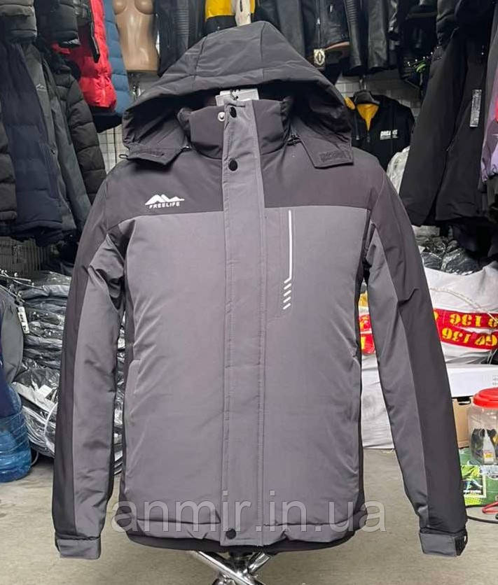 Куртка єврозима чоловіча пряма з капюшоном норма 48-54, колір сірий