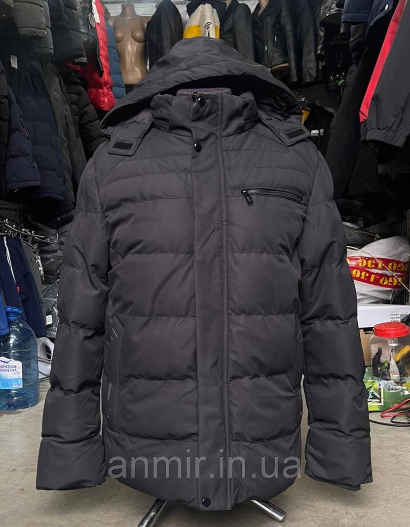 Куртка євро зима чоловіча стьобана пряма з капюшоном норма 48-56, колір чорний