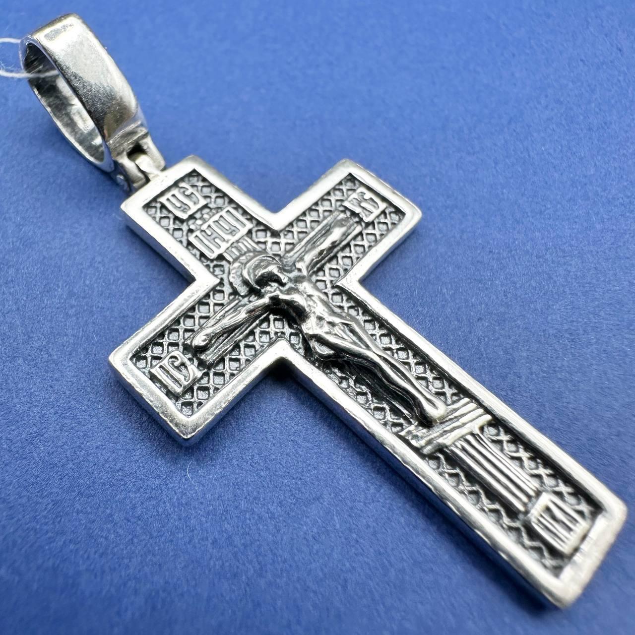 Срібний чорнений хрест чоловічий Спаси і Збережи срібло 925 проби