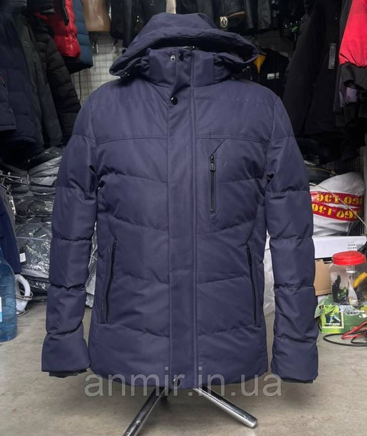 Куртка євро зима чоловіча стьобана пряма з капюшоном норма 48-56, колір синій