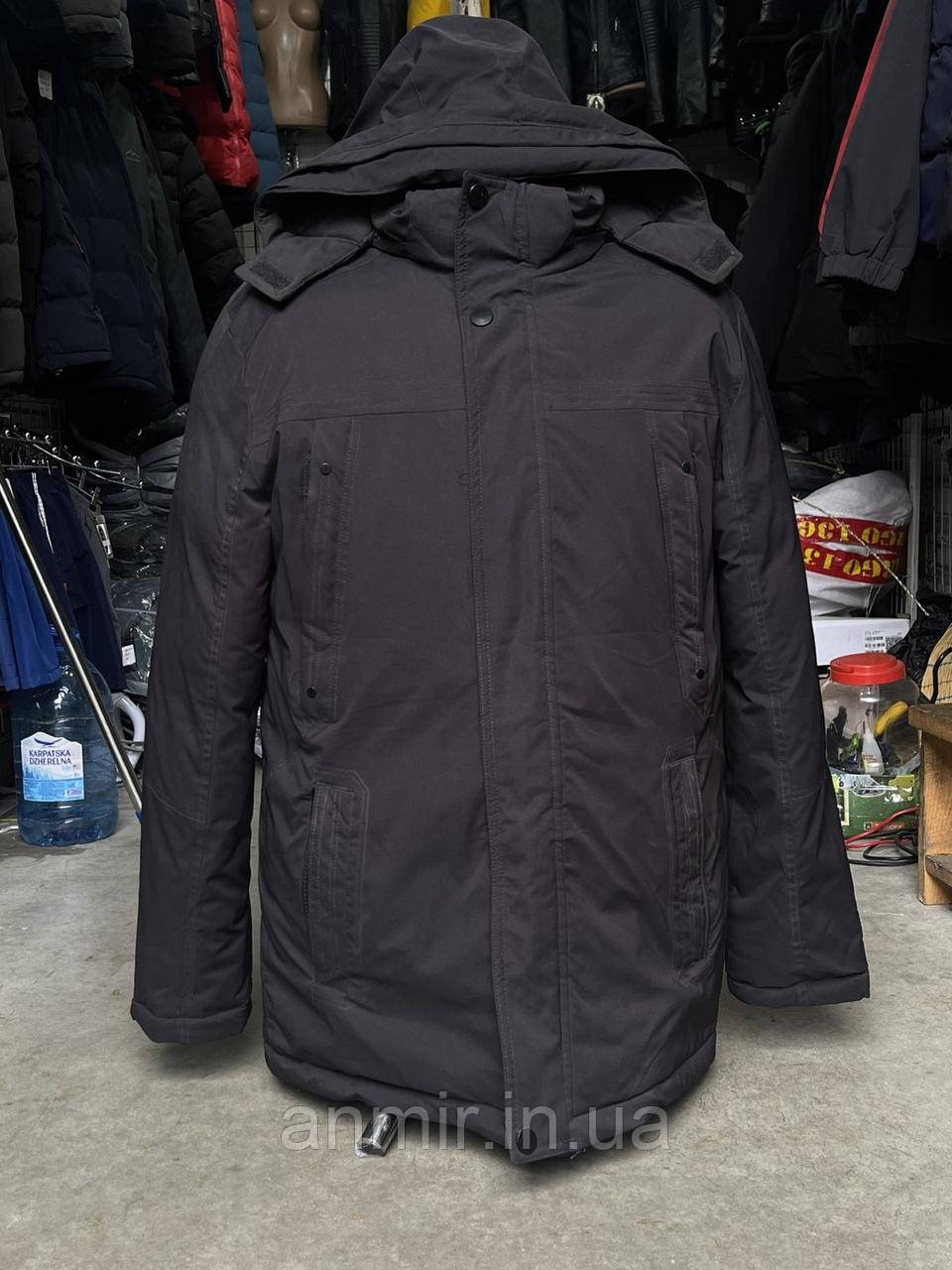 Куртка єврозима чоловіча гладка пряма з капюшоном батал 56-64, колір чорний