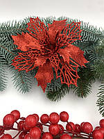 Пуансетія в глітері 14см, червона, за 1 шт 12217