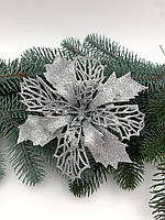 Пуансетія в глітері 14см, срібна, за 1 шт 12216