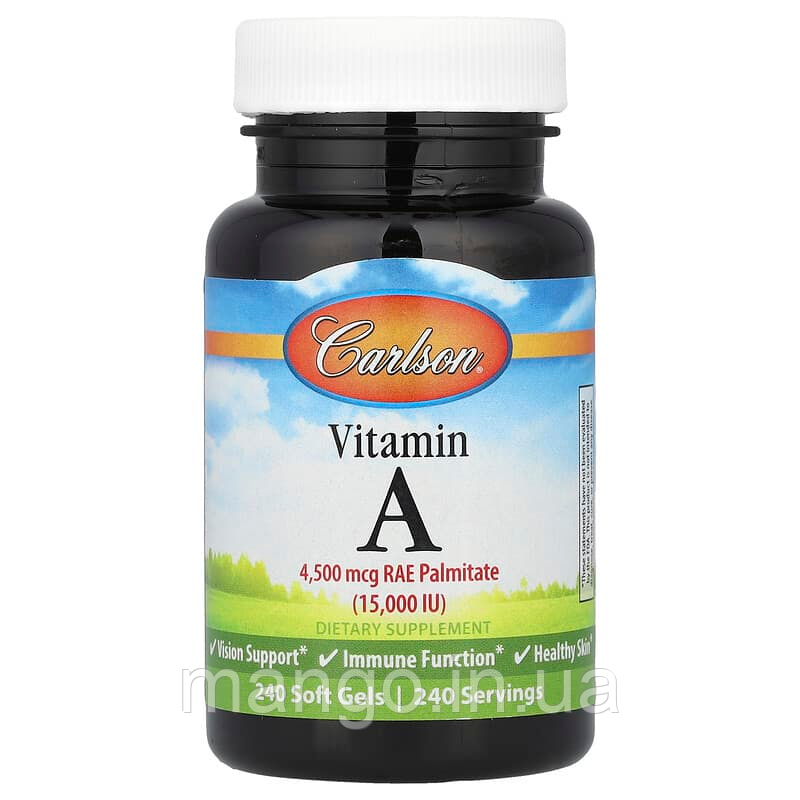 Вітамін А, Vitamin A, Carlson, 4500 мкг RAE (15 000 МО), 240 гелевих капсул, фото 1