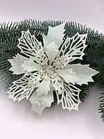 Пуансетія в глітері 14см, біла, за 1 шт 12219