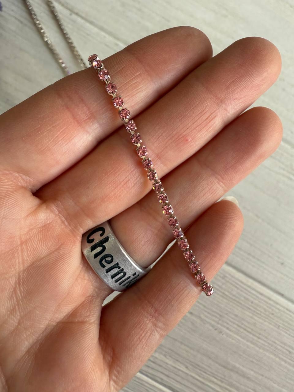 Стразовий ланцюжок 2,3 мм , рожевий  1 метр