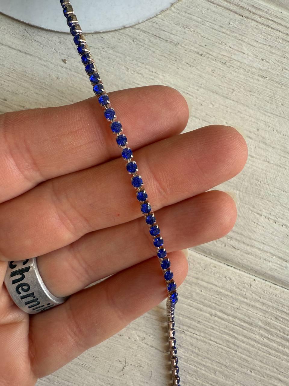 Стразовий ланцюжок 2,3 мм ,  синій 1 метр