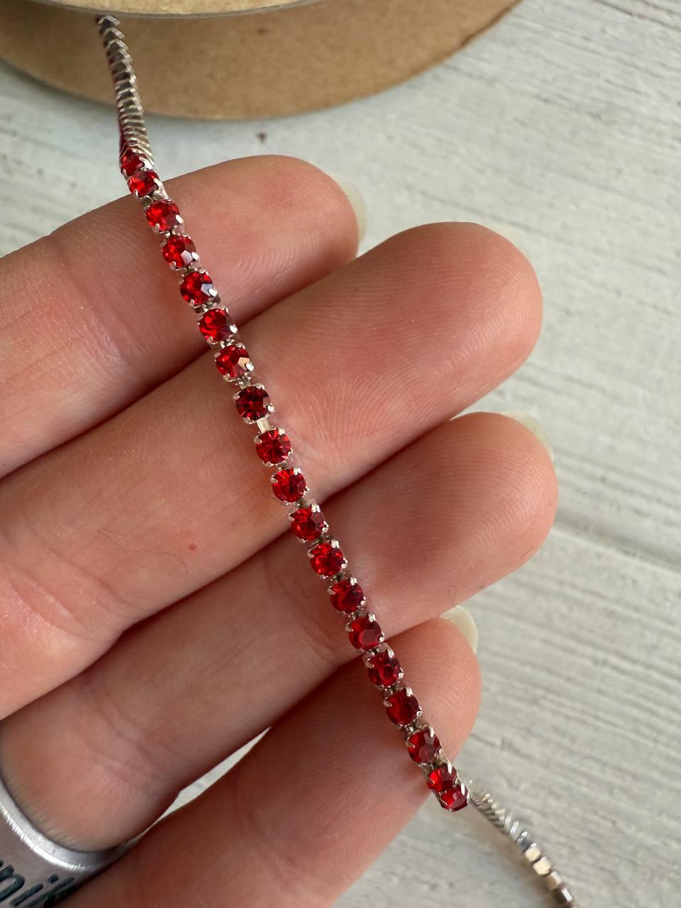 Стразовий ланцюжок 2,3 мм , червоний 1 метр, фото 1