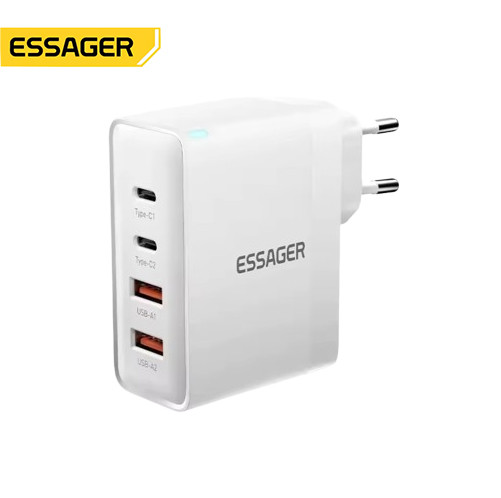 Блок зарядний Essager 100 Вт GaN з 4 портами (2×USB, 2×Type-C) швидка зарядка для смартфона і ноутбука