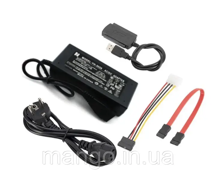 Перехідник USB 2.0 - SATA IDE, 2.5/3.5 і блок живлення  зі шнуром (EU), фото 1