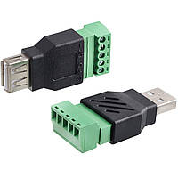 Перехідник USB 2.0 Type-A гніздо мама роз’єм на клеммники 5pin адаптер для підключення проводів