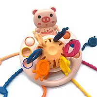 Погремушка-прорізувач Монтессорі для дітей, розвивальна іграшка Свинка, безпечна та цікава