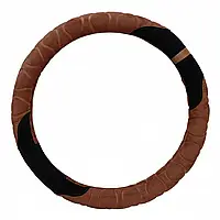 Оплётка для руля 37 см плюшевая чёрно-коричневая, чехол авто для комфорта и защиты