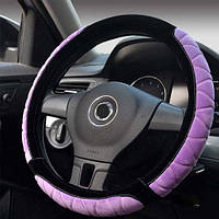 Оплітка-чохол на кермо каркасний, плюшевий, 37 см, без обтяжки, фіолетовий, прогумований всередині