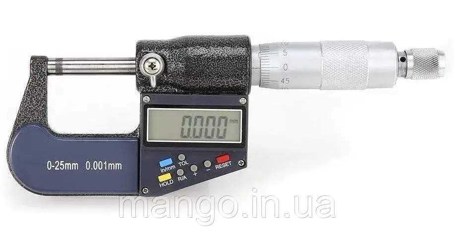 Цифровий мікрометр для професійного вимірювання товщини DSWQ0-100II 0-25 мм з точністю 0.001 мм та ЖК-дисплеєм, фото 1