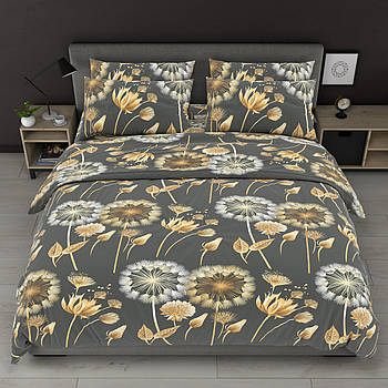 Постільна білизна Королева Ночі (Бязь) | Полуторний комплект | 50х70 | Кульбаби на сірому