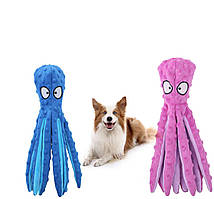 Іграшка для собак і цуценят плюшева зі свистком, восьминіг, 32 см, різнокольорова