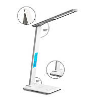 Настільна LED лампа TX26C0 з бездротовою зарядкою 10Вт, USB, дисплеєм і будильником, біла