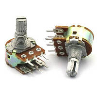 Резистор змінний на шість виводів потенціометр WH148 B10K лінійний 10 кОм стерео, вал 15 мм