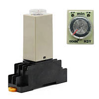 Реле часу H3Y-2 таймер 0-60 хв 12 В 5 А з колодкою на DIN-рейку