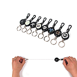 Ретрактор висувний брелок для карток доступу, бейджів і ключів зі стальним тросом 60 см, фото 7