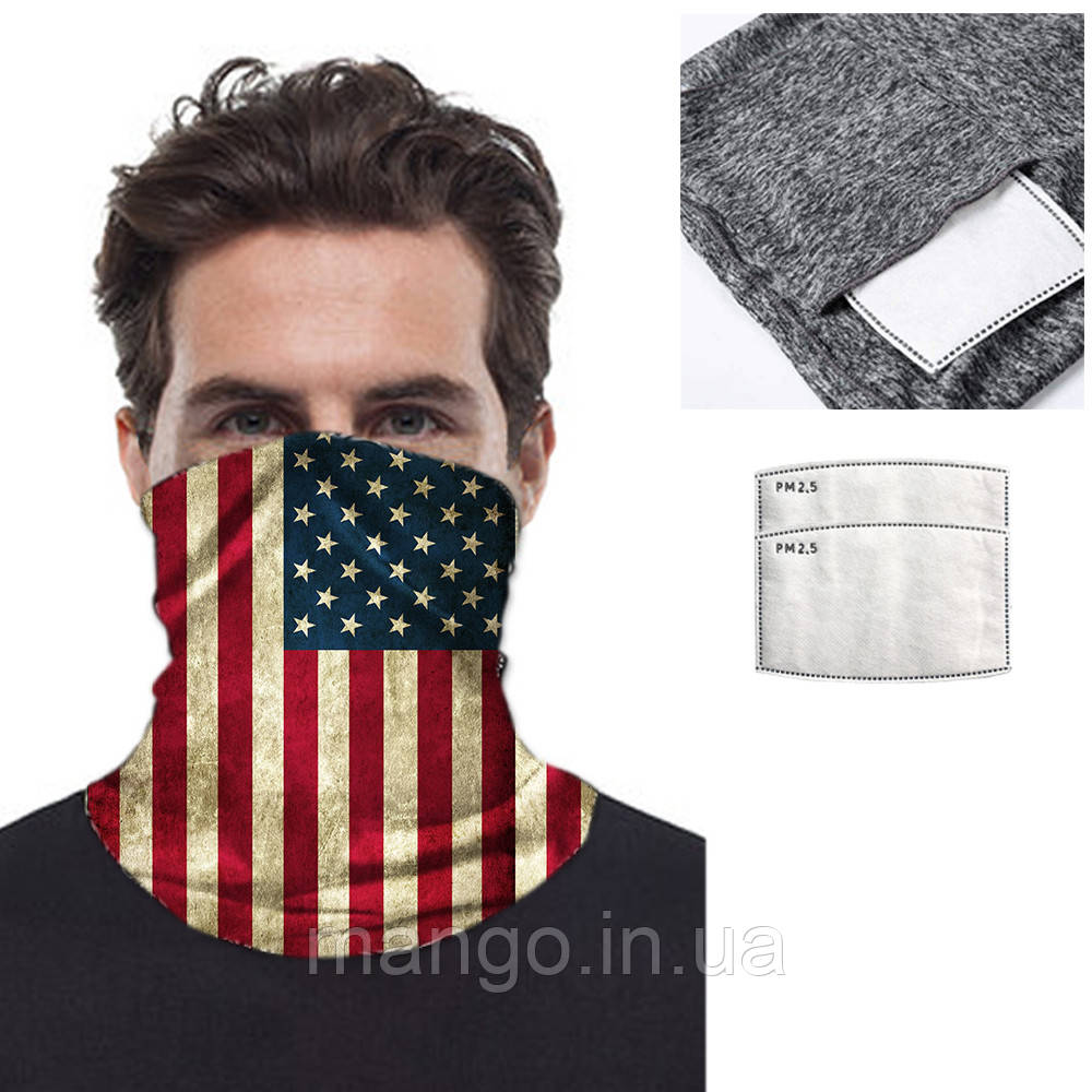 Бафф бандана-трансформер 22, шарф-труба з мікрофібри з принтом прапор США, фото 1