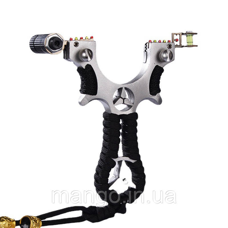 Металева рогатка з підсвіткою, прицілом та рівнем для спортивної стрільби й активного відпочинку, фото 1