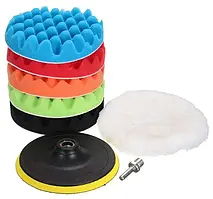 Набір полірувальних насадок для авто, 6 шт + шліфувальний диск 18 см для дриля