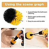 Набір щіток-насадок 3 шт для дриля та шуруповерта, нейлонові щітки для авто, кухні й ванної, фото 7