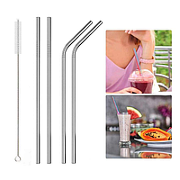 Металеві соломинки 4шт з нержавіючої сталі, еко трубочки для напоїв, срібло, йоршик і чохол