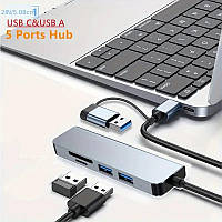 USB 3.1 Type-C хаб розгалужувач з 2x USB 3.0, HDMI, кардрідер, PD, металевий корпус